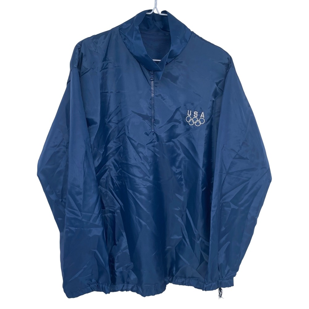 Blue USA Olympics 1/4 Zip Pullover Windbreaker Large Polyester United States - Picture 1 of 5